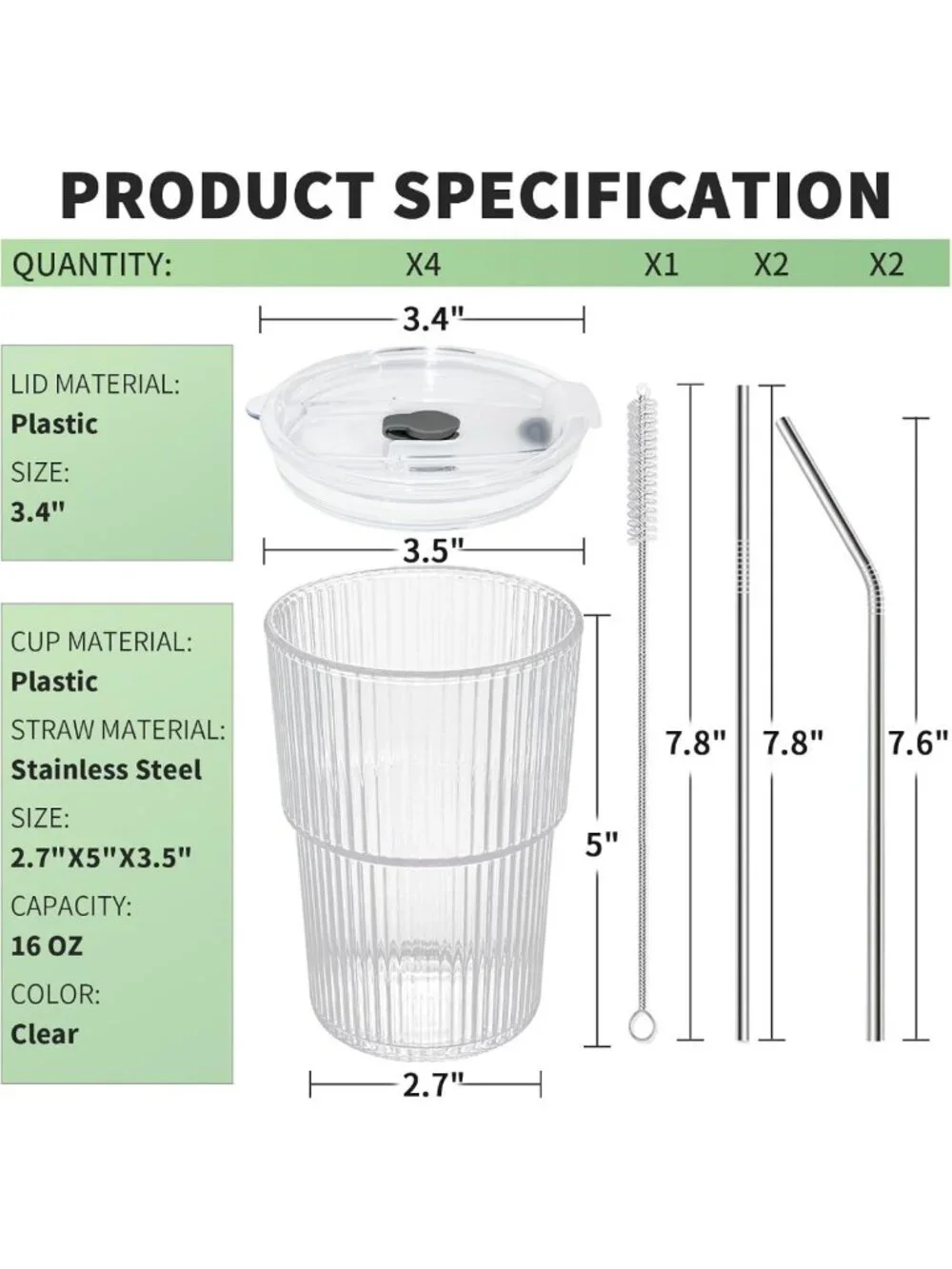 Reusable 16 oz Iced Coffee Cups with Lids & Straws - Unbreakable, BPA-Free